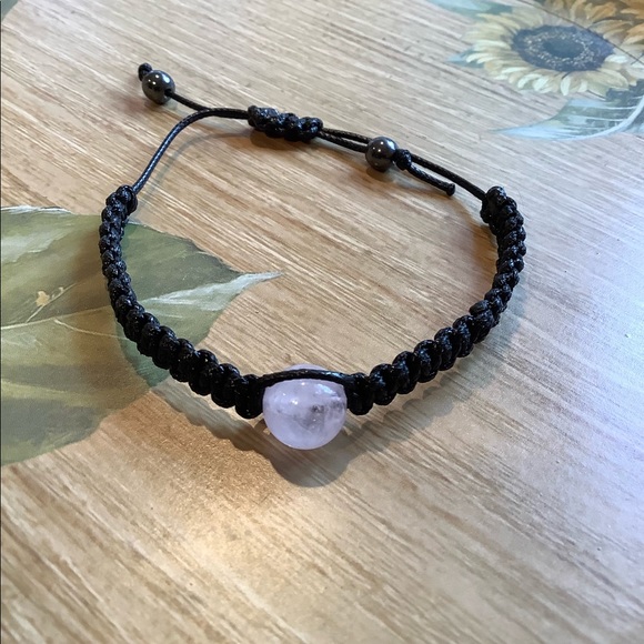 Rose quartz bracelet single bead macrame bracelet handmade black string bracelet - Picture 1 of 7